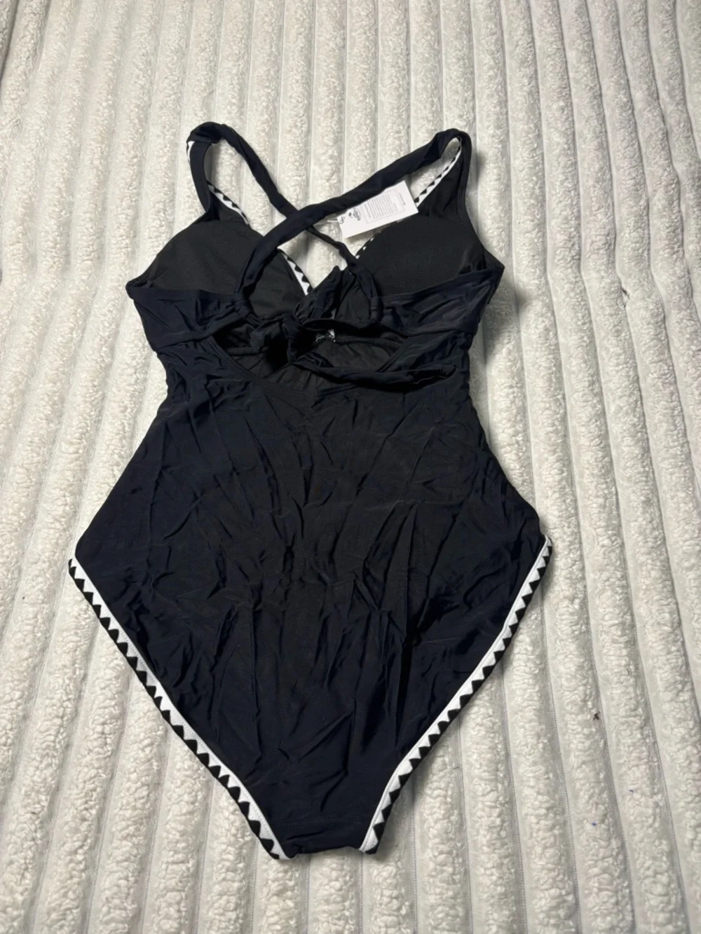 Black V-Neck One-Piece Swimsuit with Contrast Trim
